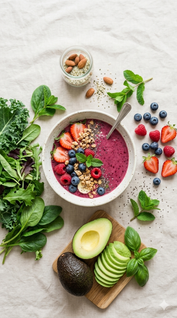 best supplements for daily energy and nutrition support lifestyle image with healthy smoothie bowl
