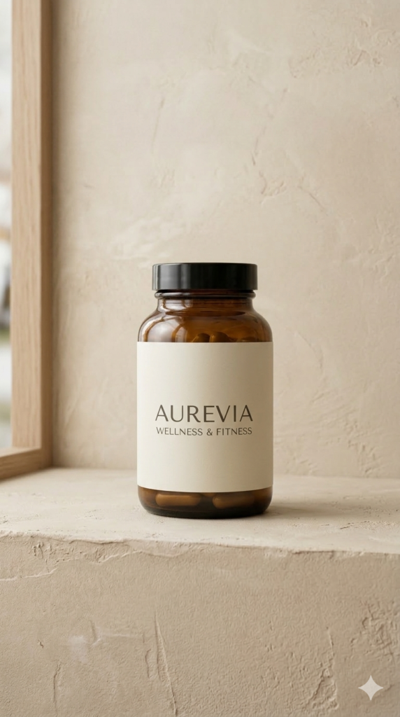 clean supplements bottle with simple wellness styling