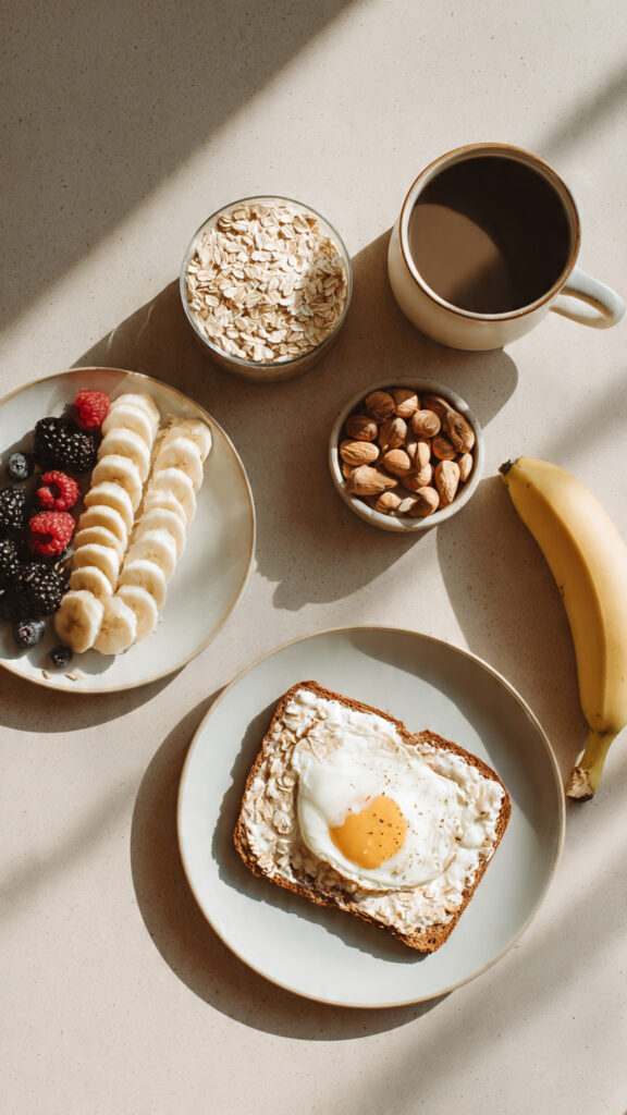 foods for natural energy on a healthy kitchen table